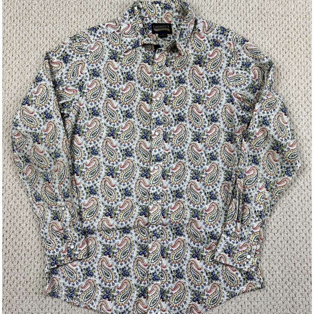 Cremieux Shirt Mens M Multi Color Paisley Long Sleeve Pearl Snap Western Casual